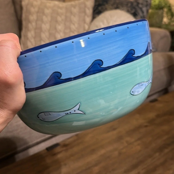 KIC Brushes Hand Painted Earthenware K.I.C. 10” Large Serving Salad Bowl - Picture 4 of 15